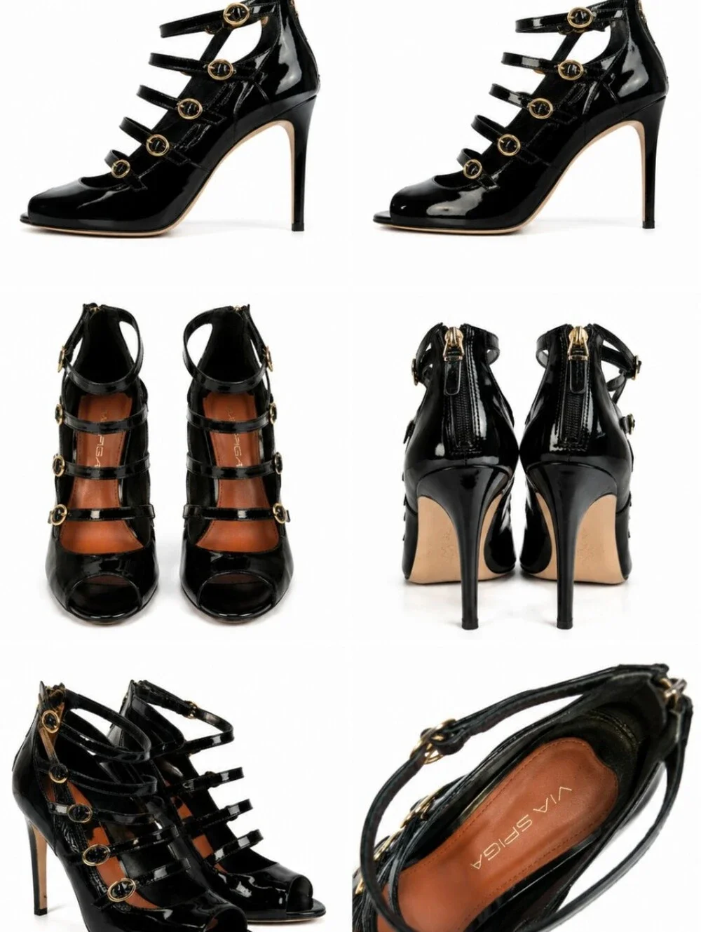 Via Spiga black patent leather peep-toe gladiator pumps Size 9